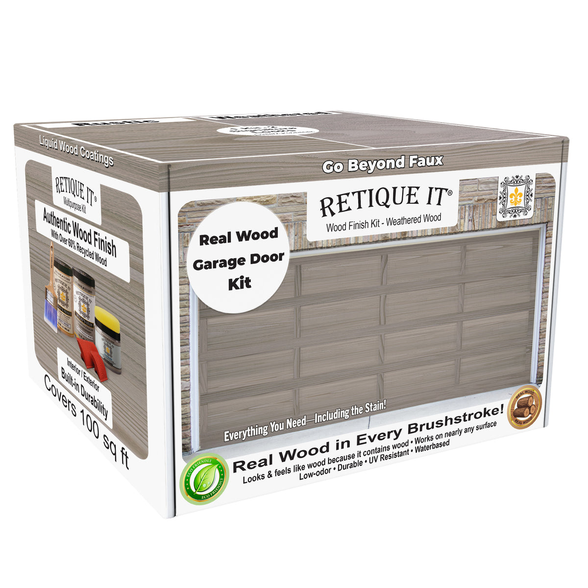 Retique It Real Wood Garage Door Kit packaging on a white background