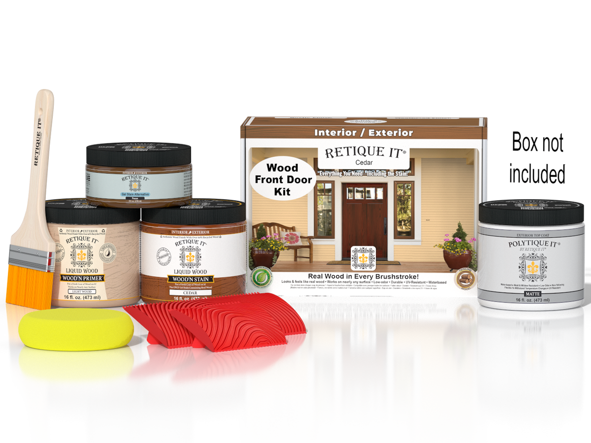 Wood'n Finish Front Door Kit - Cedar — Matte kit contents with door box