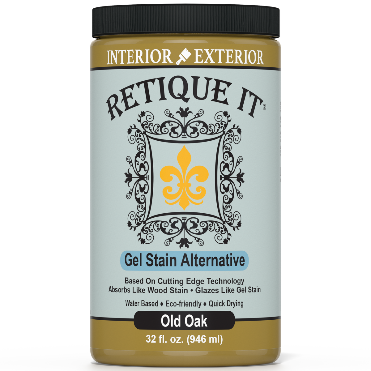 Jar of Retique It gel stain alternative in Old Oak color on a white background