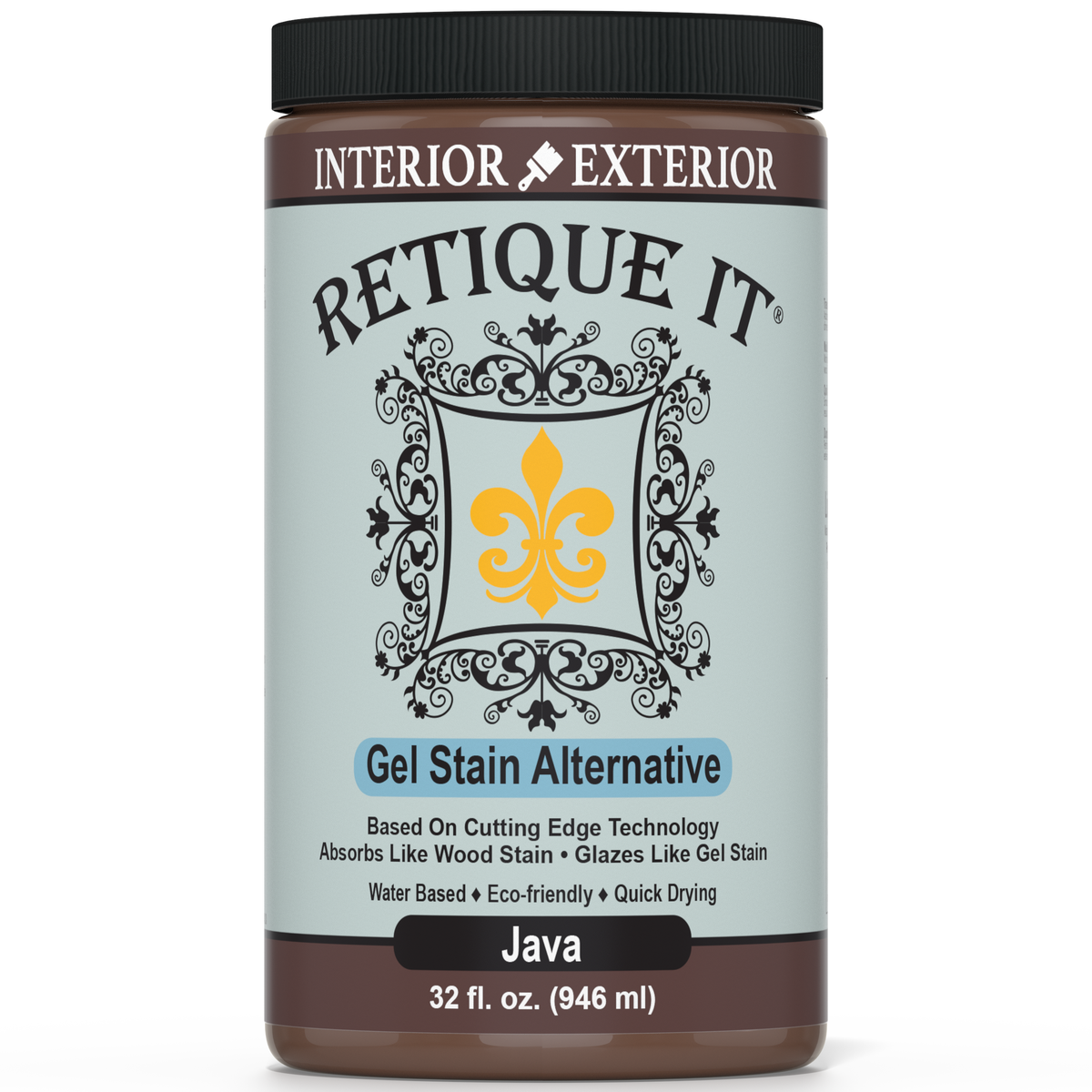 Jar of Retique It gel stain alternative in Java color on a white background
