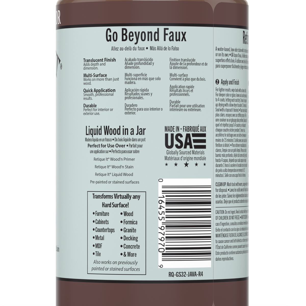 Back label of a bottle with text and branding information on a white background