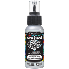 DecoArt stained glass paint 3-D liquid leadings in a clear tube with applicator tip, used for decorative glass art projects.
