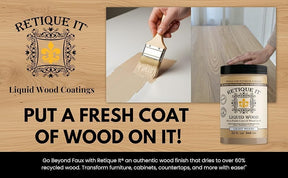 Retique It® Liquid Wood 16oz bleached interior paint applied on wooden surface, showcasing natural wood finish and smooth texture.