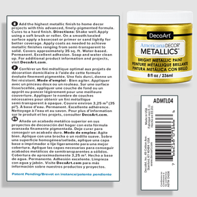 DecoArt Americana Decor Metallics 24K Gold paint information sheet showing product details and gold finish