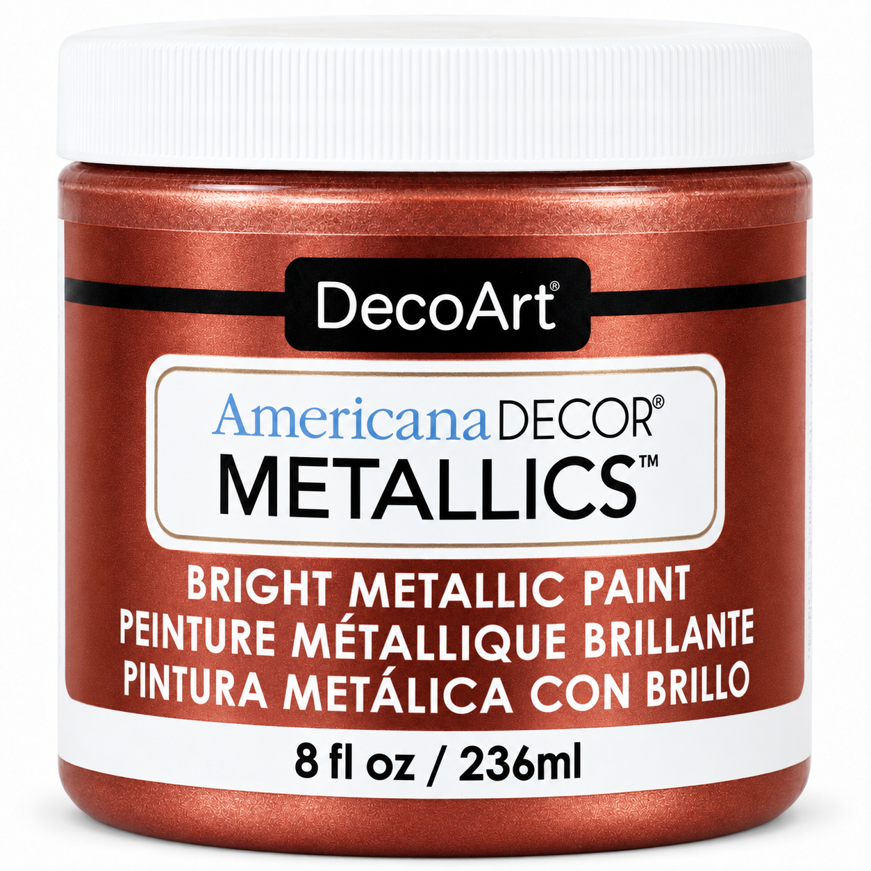 DecoArt Americana Decor Metallics Copper paint bottle label and copper metallic finish