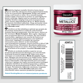 DecoArt Americana Decor Metallics Berry paint information sheet with product details and color sample