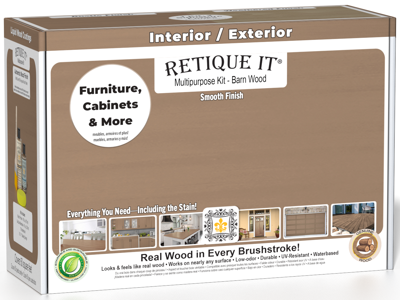 Retique It® Multi-purpose Smooth Finish Kit in Barn Wood, wood finishing kit with smooth, textured wood grain for furniture and decor.