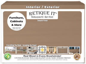 Retique It® Barn Wood Multi-purpose Smooth Finish Kit with 4 large exterior top coat containers and wood finishing accessories