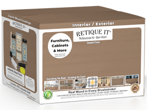 Retique It® Multi-purpose Smooth Finish Kit for exterior barn wood, includes four large wood finish top coats in barn wood color.