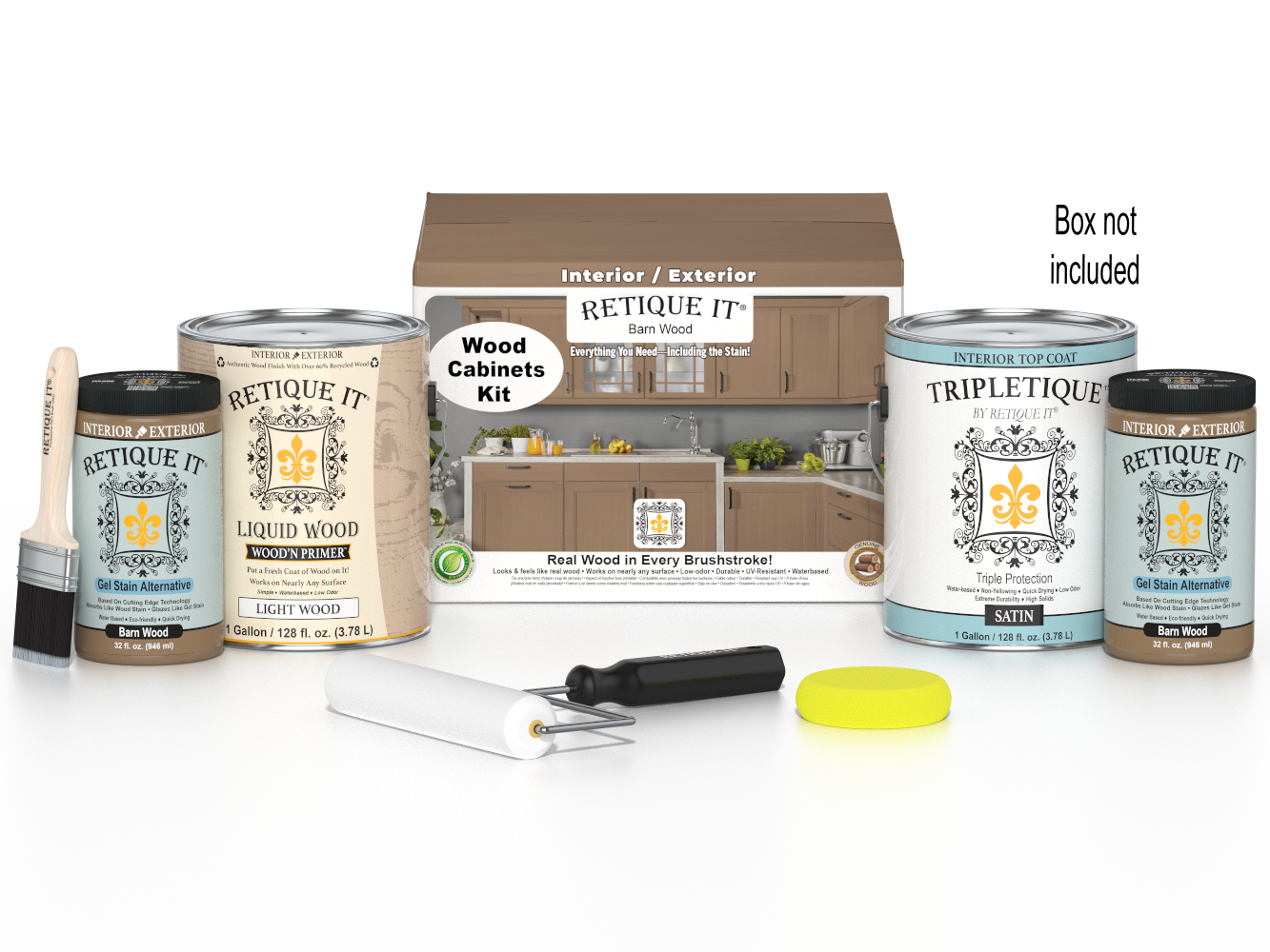 Retique It® Wood'n Cabinet Kit with 48 smooth barn wood doors, stain finish, for kitchen or bathroom cabinet renovation.