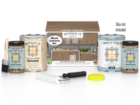 Retique It® Wood'n Cabinet Kit with 48 smooth barn wood doors, stain finish, for kitchen or bathroom cabinet renovation.