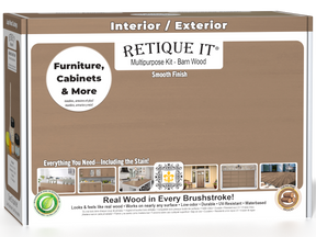 Retique It® Multi-purpose Smooth Finish Kit in Barn Wood for exterior use, matte top coat, includes wood finish and application tools.