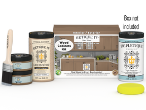 Retique It® Wood'n Cabinet Kit with 12 barn wood doors and smooth finish, includes stain options for stylish kitchen cabinets.
