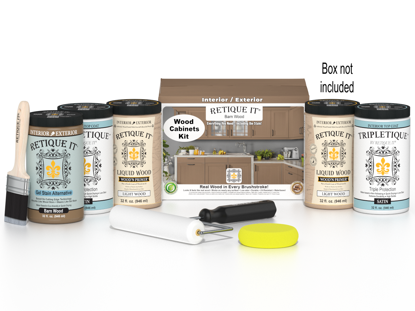 Retique It® Wood'n Cabinet Kit with 24 smooth barn wood stained cabinet doors, showcasing natural wood finish and grain details.