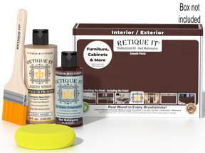 Retique It® Multipurpose Kit - Red Mahogany with primer, gel stain alternative, brush, yellow sponge, and packaging.