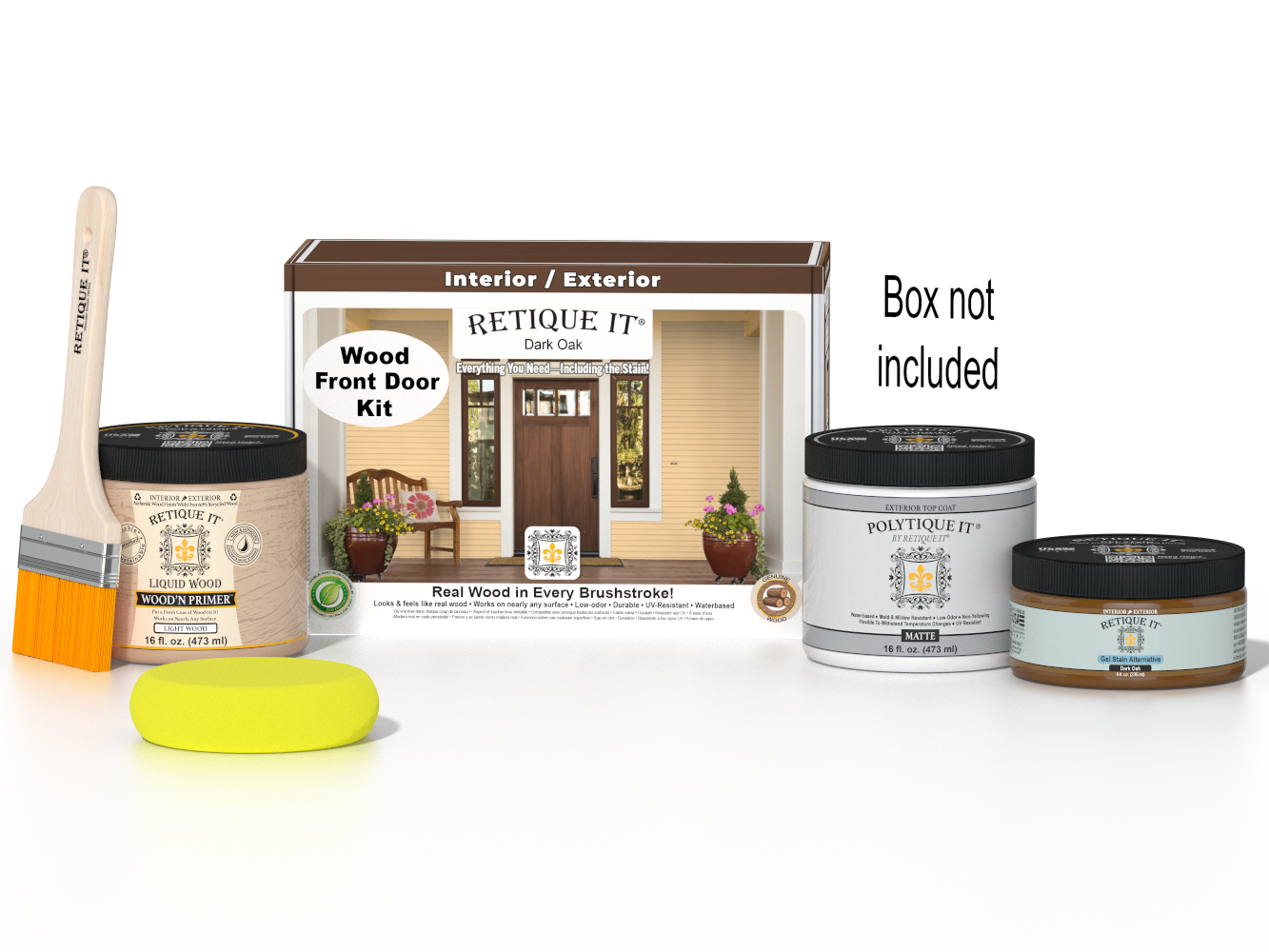 Wood'n Door Smooth Finish Kit - Dark Oak — Matte kit contents with door box