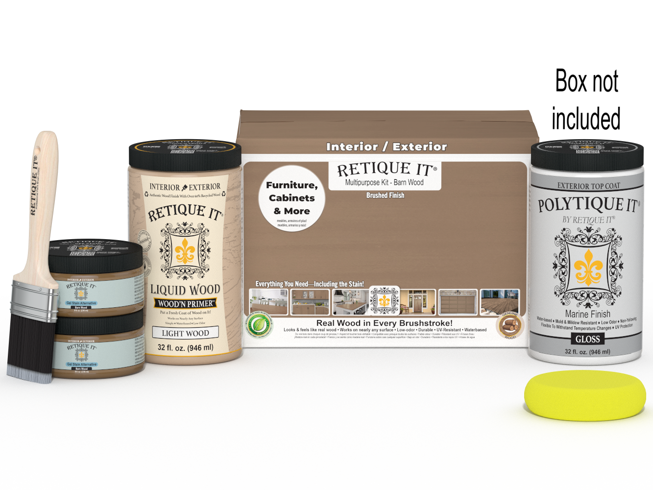 Large Barn Wood Multi-purpose Smooth Finish Kit by Retique It® with exterior gloss top coat and wood finish for furniture or decor.