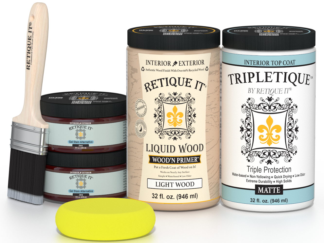 Retique It® Multi-purpose Smooth Finish Kit (Large) in Java for interior wood projects, includes top coat for a sleek finish.