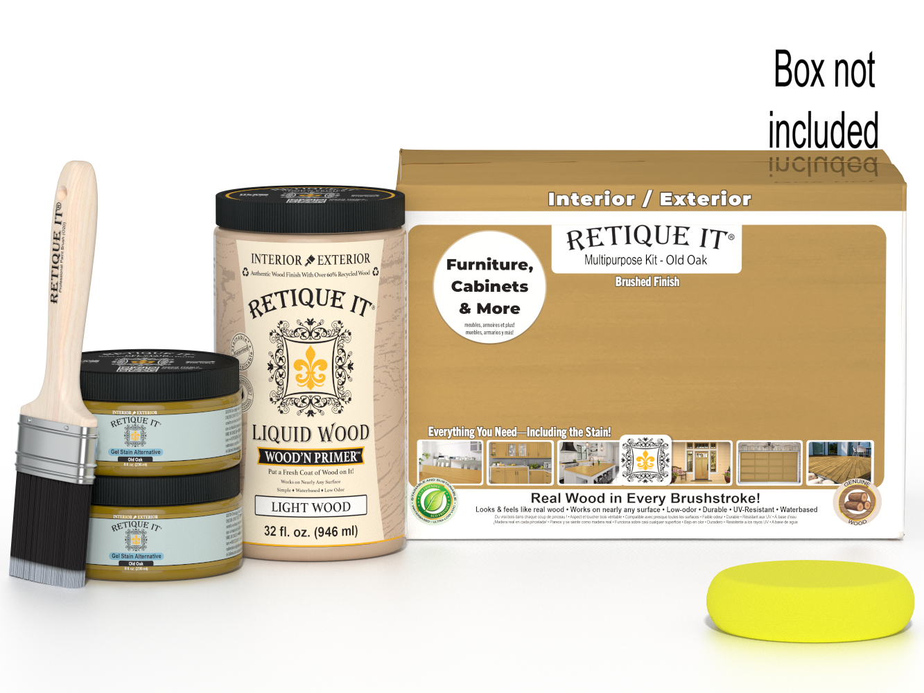 Large Old Oak Wood'n Finish Kit by Retique It® featuring tools and materials for smooth wood finishing projects