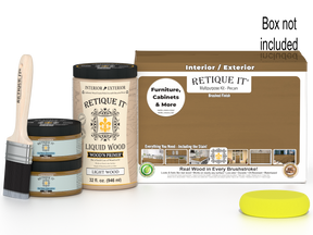 Large Pecan wood finish kit from Retique It® with smooth finish, including brushes and finishing tools for wood projects.