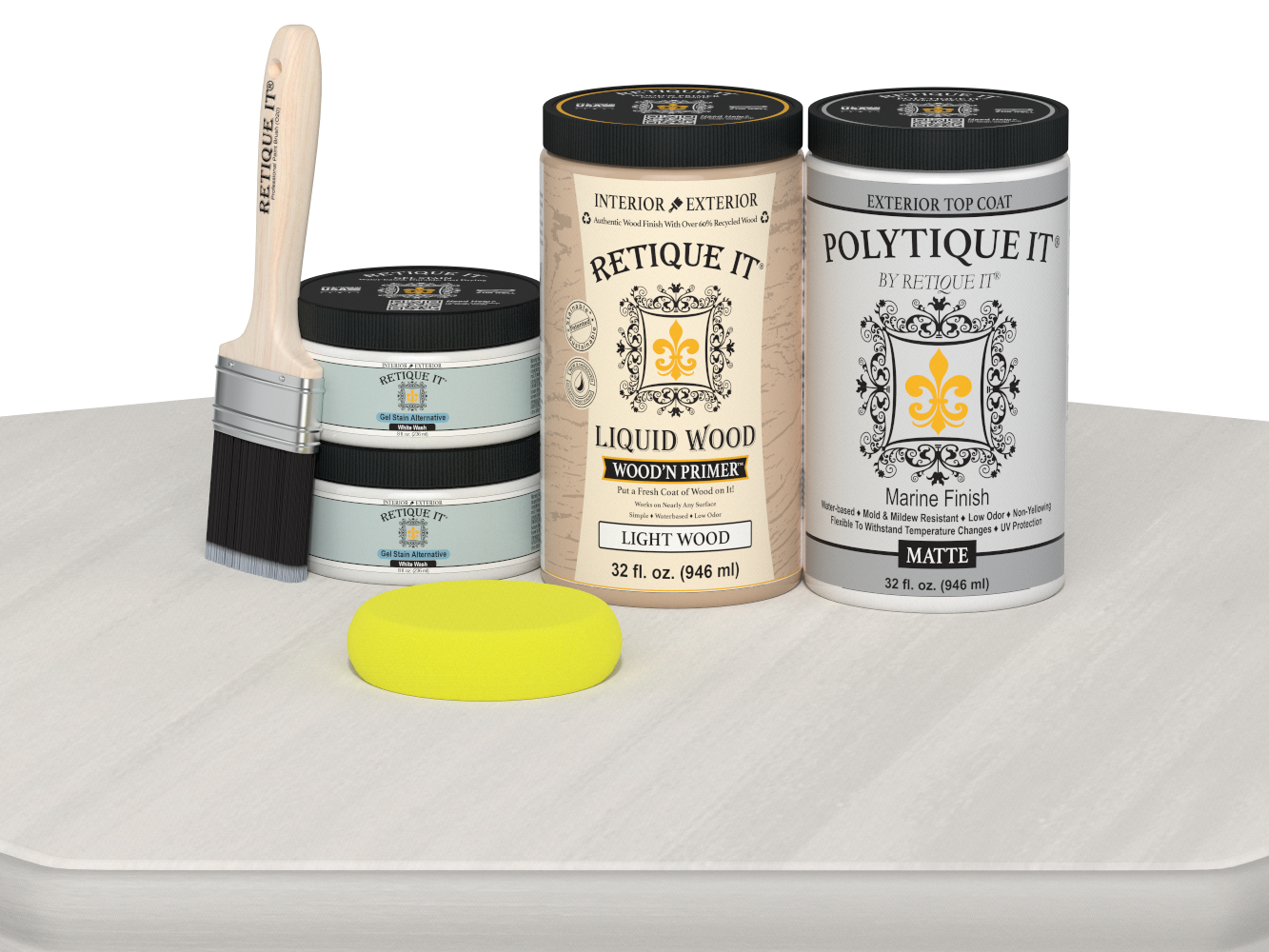 Retique It Wood'n Door Smooth Finish Kit for double doors in white wash stain, showing a matte wood surface with white wash finish.