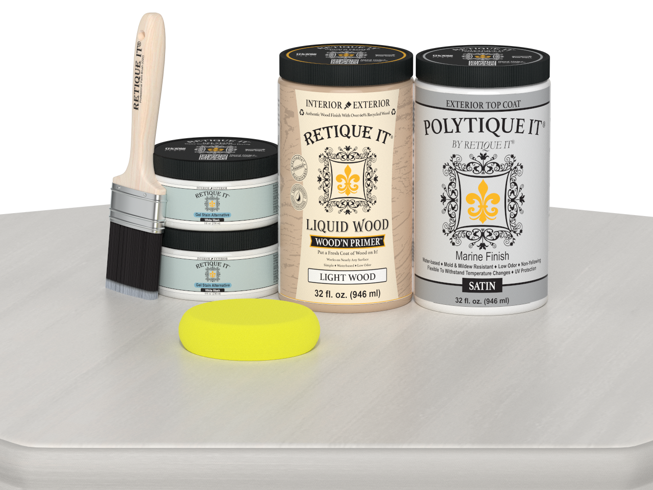 Retique It Wood'n Door smooth finish kit for double doors in white wash stain, featuring satin finish on a wooden door.