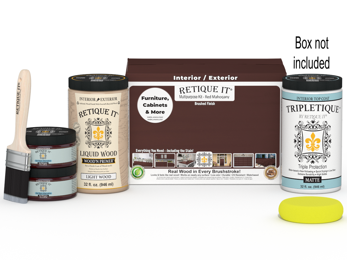Large Red Mahogany Wood'n Finish Kit interior top coat with smooth finish for wood surfaces, by Retique It®