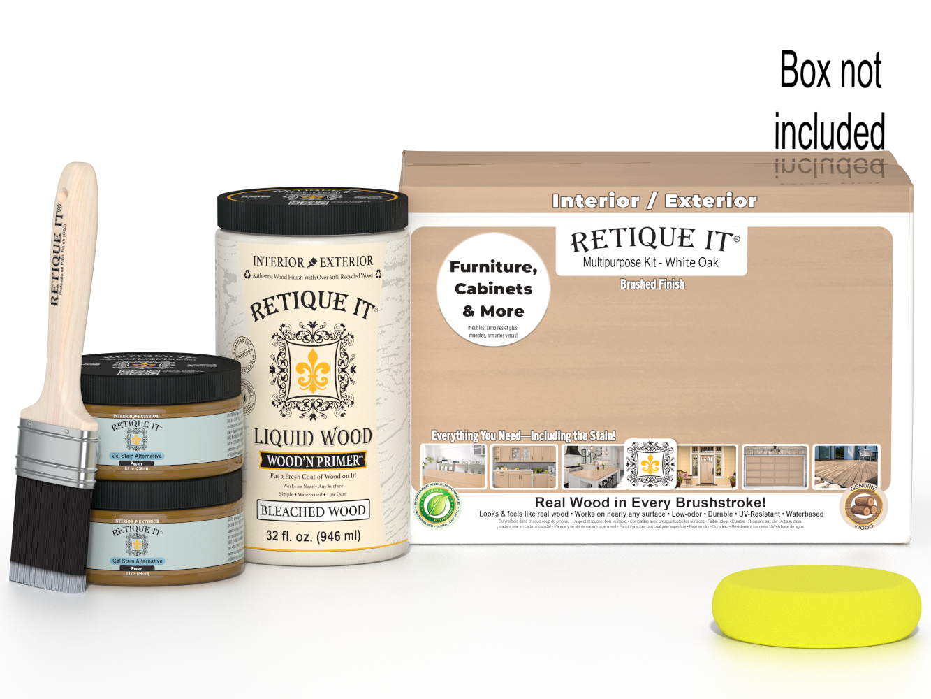 Large White Oak Wood'n Finish Kit by Retique It® with smooth finish, includes tools and supplies for wood finishing projects.