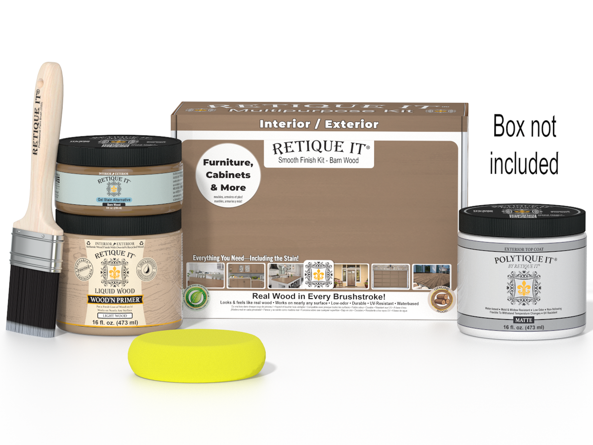 Painting kit with paint, brush, and packaging on a white background