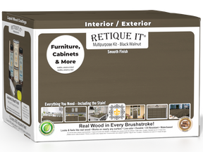 Retique It® Black Walnut Multi-purpose Smooth Finish Kit with exterior top coat, matte black walnut wood finish, 4-piece set