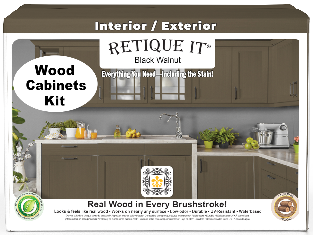 Retique It® Wood'n Cabinet Kit with 48 black walnut stained doors, smooth finish, front view showing natural wood grain.