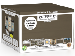 Retique It® multi-purpose wood finish kit in black walnut with four large containers, featuring smooth finish and easy application.