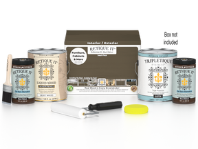 Retique It® Black Walnut Multi-purpose Smooth Finish Kit for interior wood projects, featuring four large top coat containers.
