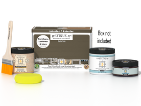Retique It® Multi-purpose Smooth Finish Kit in Black Walnut for interior wood projects, includes top coat and application tools.