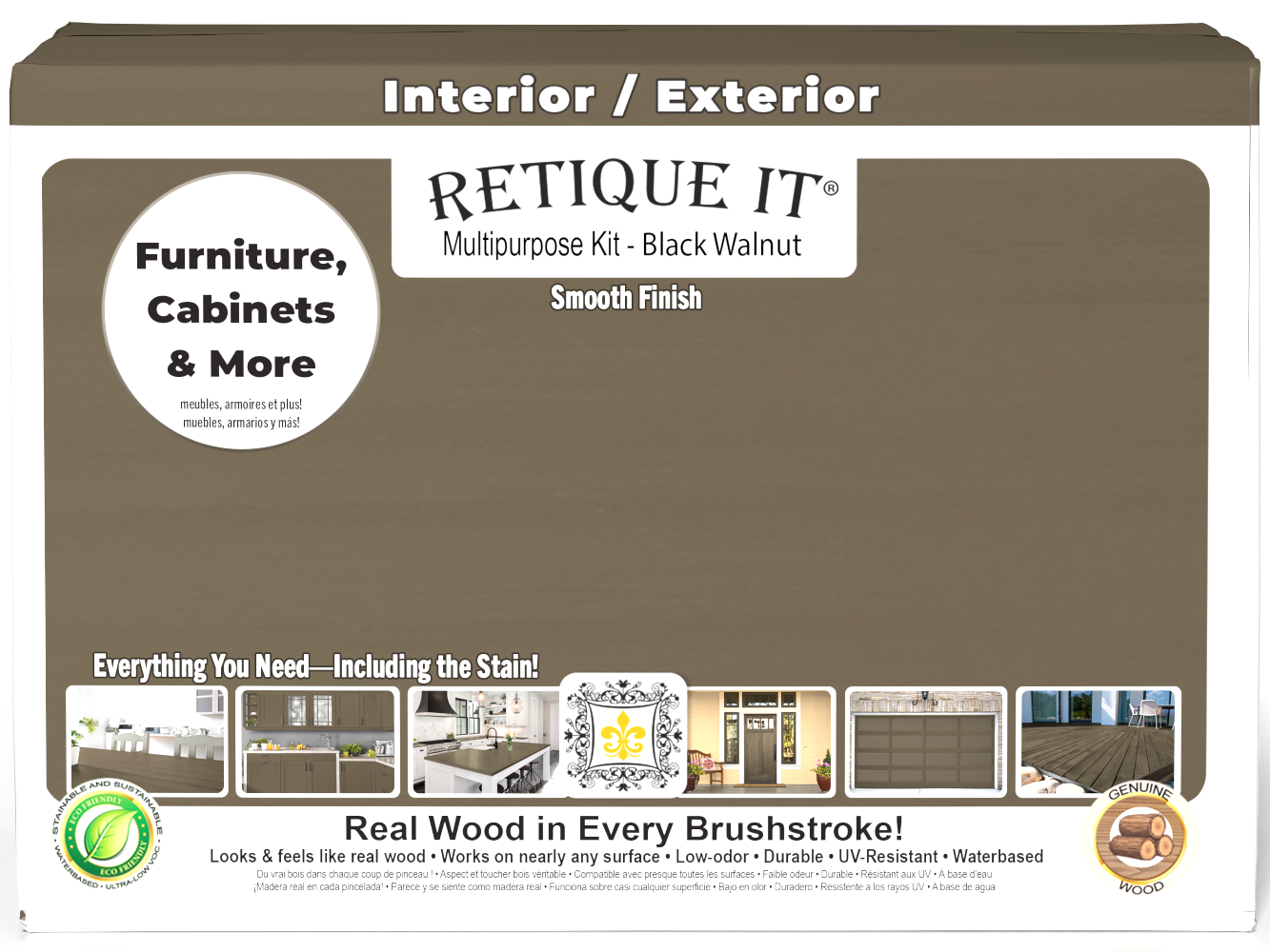 Large black walnut wood finish kit by Retique It®, featuring smooth finish tools and supplies for multi-purpose woodworking projects.