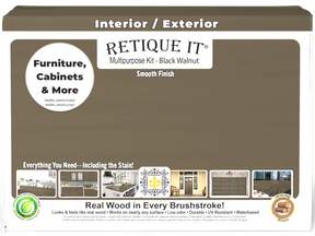 Retique It® Large Black Walnut Multi-purpose Smooth Finish Kit with exterior top coat, matte finish, for wood furniture and surfaces.