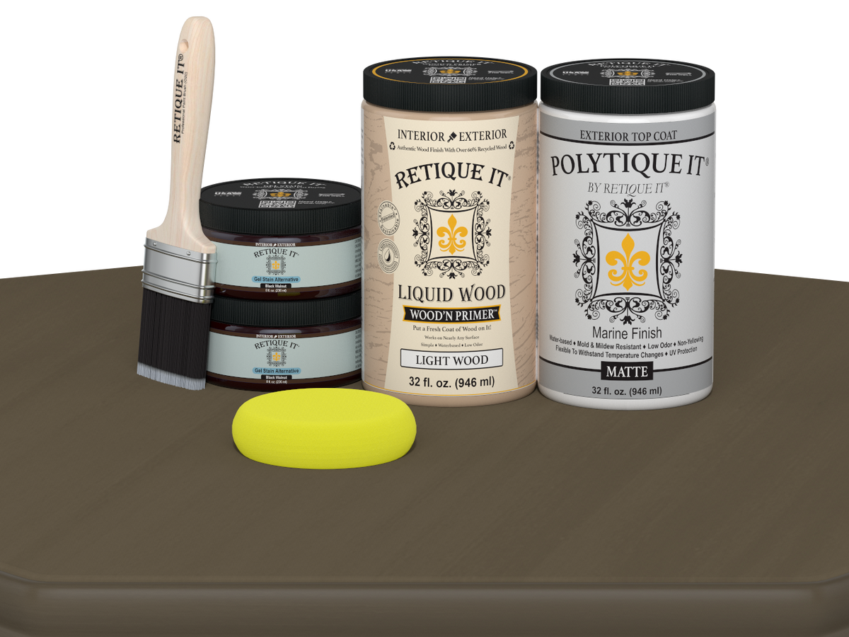 Large black walnut wood finish kit with matte exterior top coat from Retique It® for smooth, durable wood surface finishing.