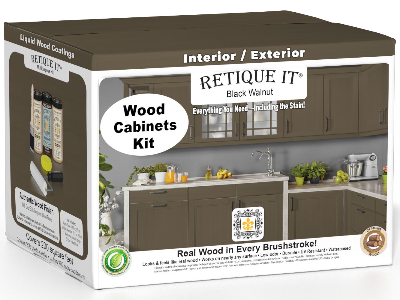 Black Walnut Wood'n Cabinet Kit with 24 smooth doors, designed for staining, by Retique It®.