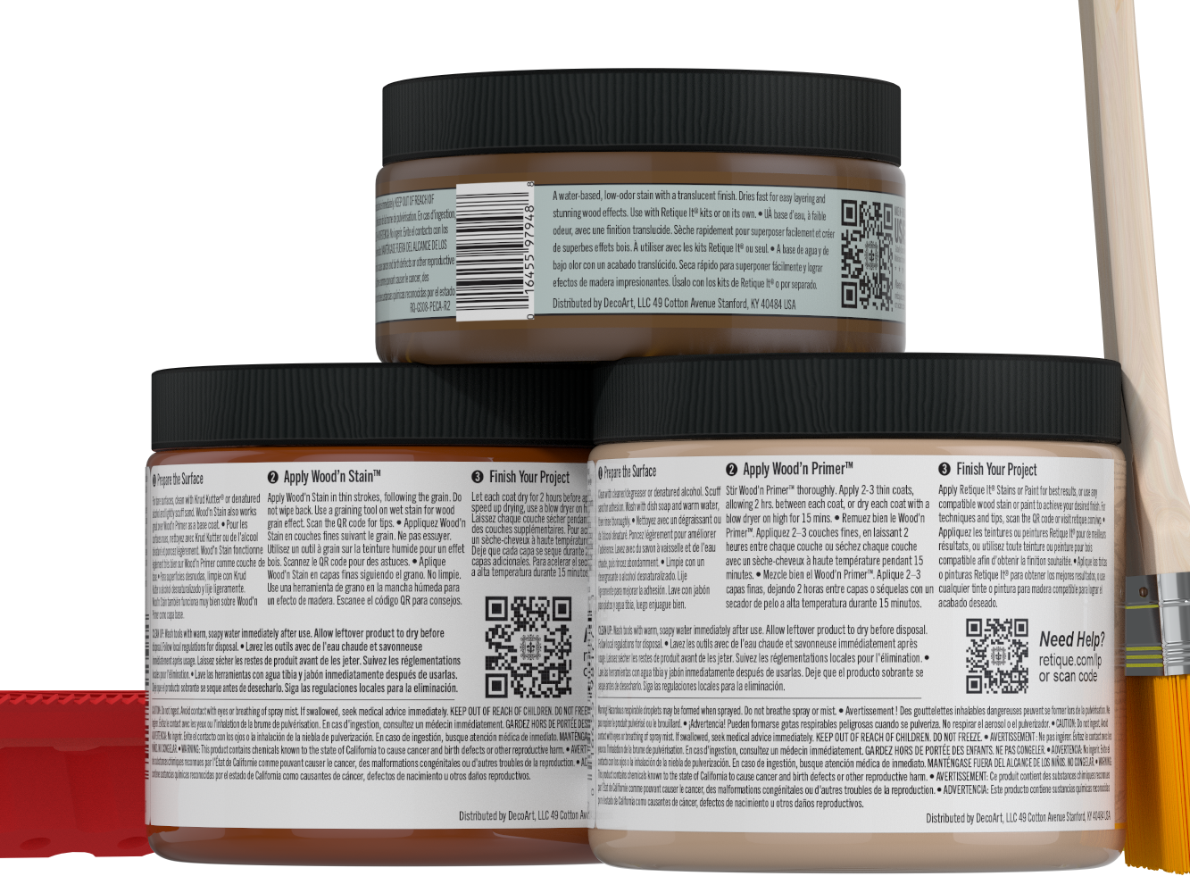 Retique It® Multi-purpose Wood'n Kit in cedar for wood finishing, featuring applicators and product details on the back panel.