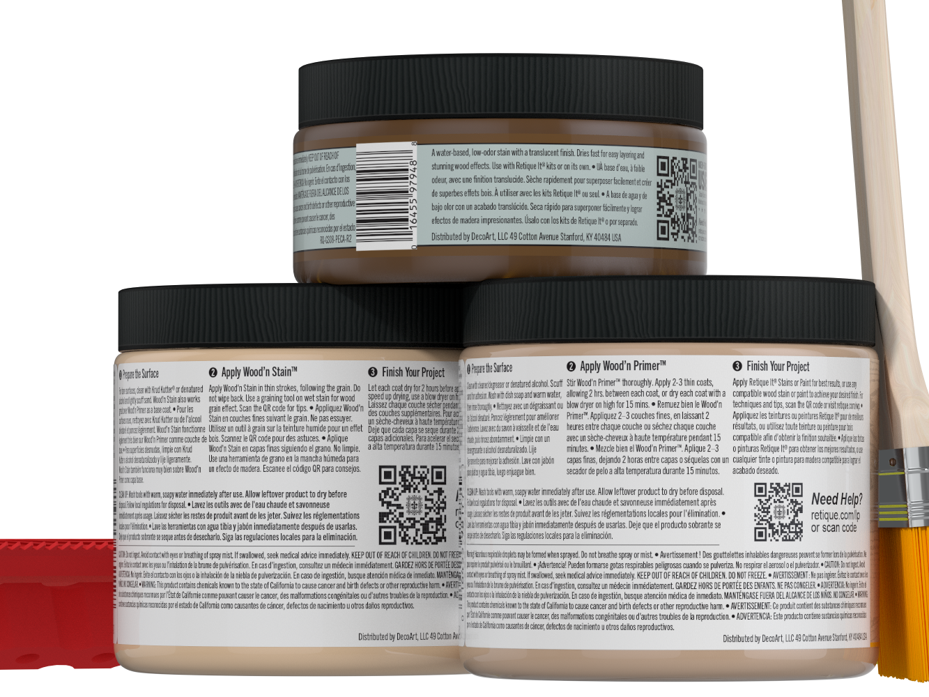 Retique It® Wood'n Kit in Pickled Oak for multi-purpose wood finishing, shown in the image with application tools and wood sample.