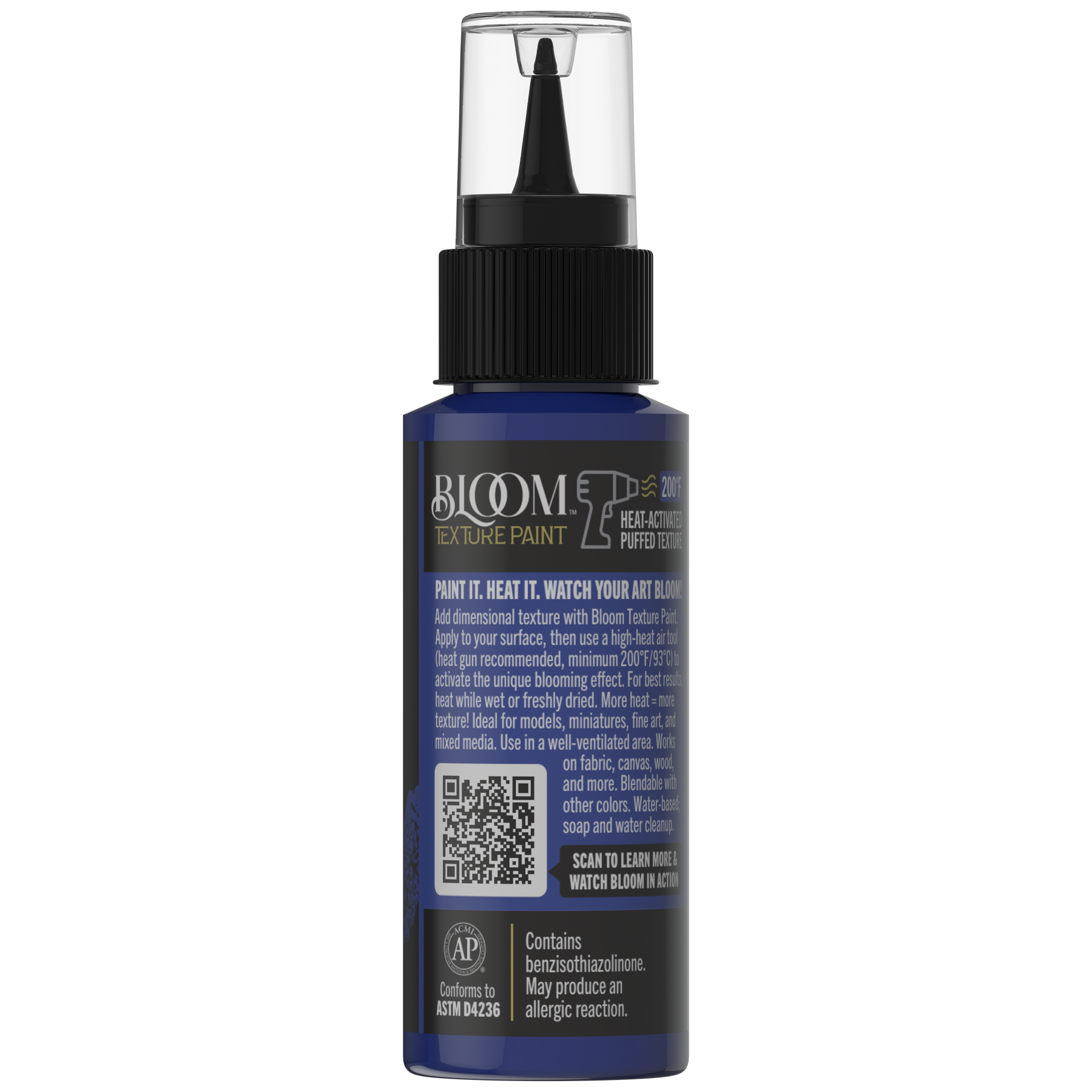 DecoArt Bloom Texture Paint in Prussian Depths, product container shown from the back