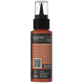 Back of DecoArt Bloom Texture Paint bottle in Molten Ochre showing product details and label.