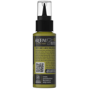 DecoArt Bloom Texture Paint in Acid Moss, back of bottle packaging from product image