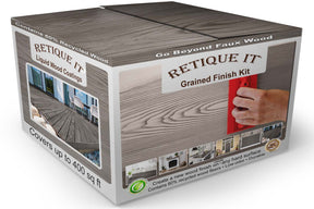 Retique It Wood'n Finish Kit in Harbor Gray with four large wood finish boxes, showing textured grained wood surfaces.