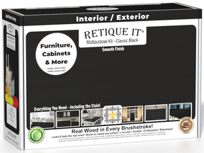 Retique It® Multi-purpose Smooth Finish Kit in classic black for wood finishing, includes tools and products for a sleek, smooth finish.