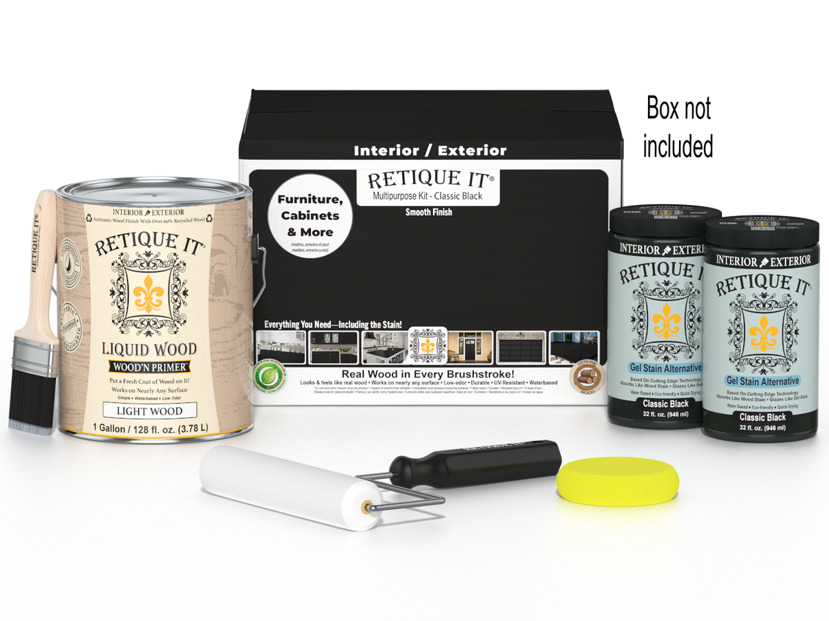Retique It® Multi-purpose Smooth Finish Kit in Classic Black, 4-piece wood finishing set with smooth, polished surfaces.