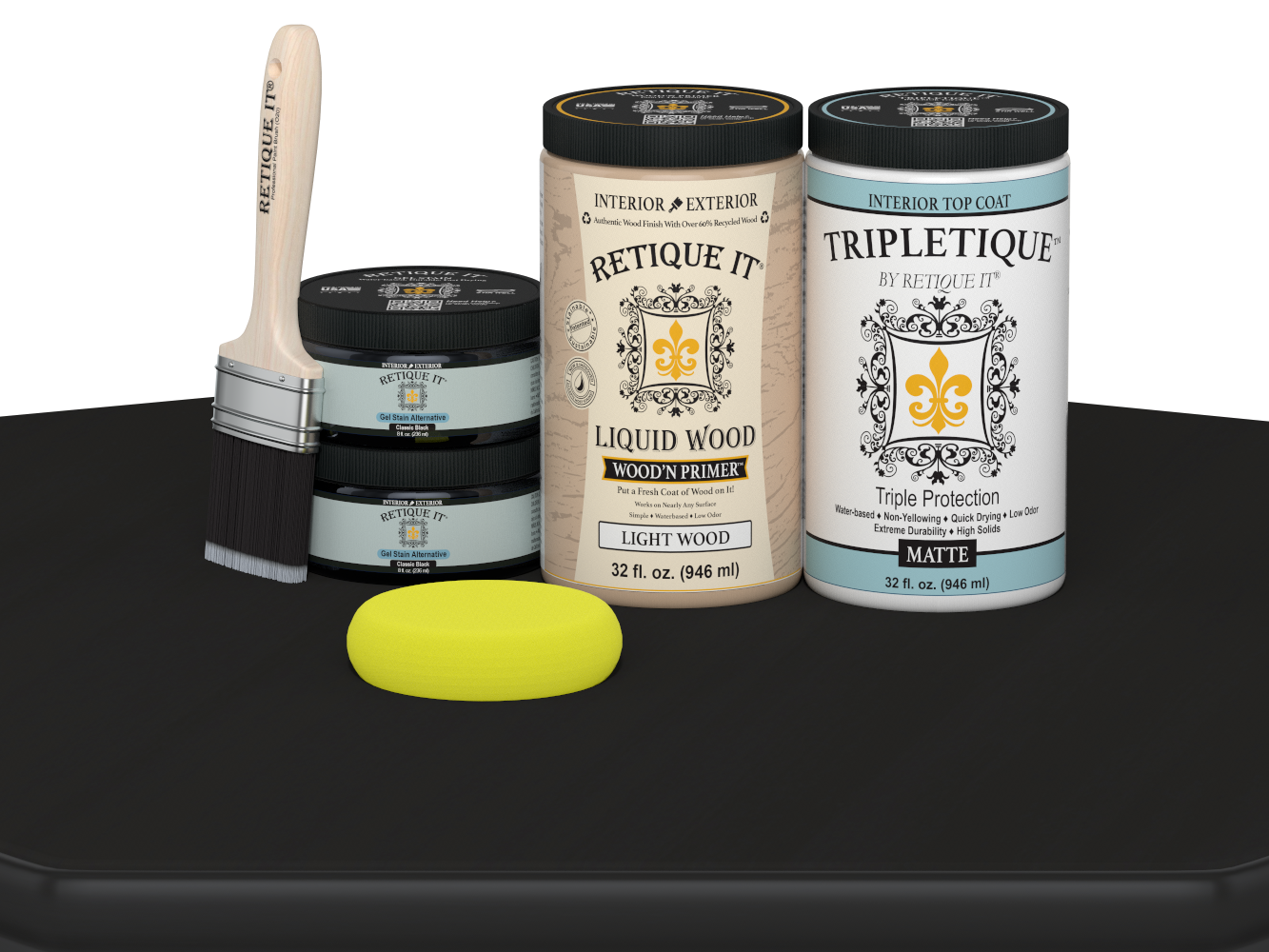Large Classic Black wood finish kit by Retique It® with matte interior top coat and smooth finish for woodworking projects.