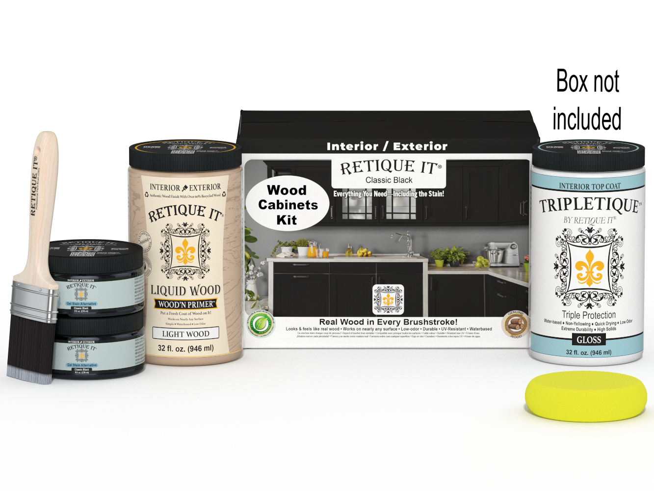 Retique It® Wood'n Cabinet Kit with 12 black doors, smooth finish, for classic black stained kitchen cabinets.