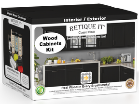 Retique It Wood'n Cabinet Kit with 24 black, smooth doors for classic kitchen storage, stained in a sleek black finish.