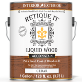 Liquid Wood Wood'n Stain in Cedar by Retique It shown in a 128 oz container, designed for staining wood surfaces with a cedar finish.